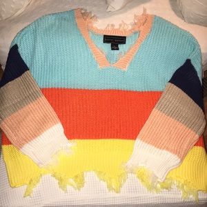 Raw Edged Hem Color Blocked Sweater